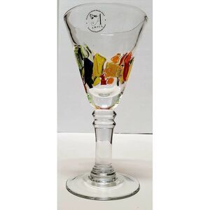 VTG Amici Fused Tile Glass 7.75" Goblet Hand Made Clear Red/ Yellow/Orange/ Blue
